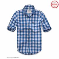 heren abercrombie fitch plaid lang overhemd moose logo wit blauw Lightning Levering 97wb0101